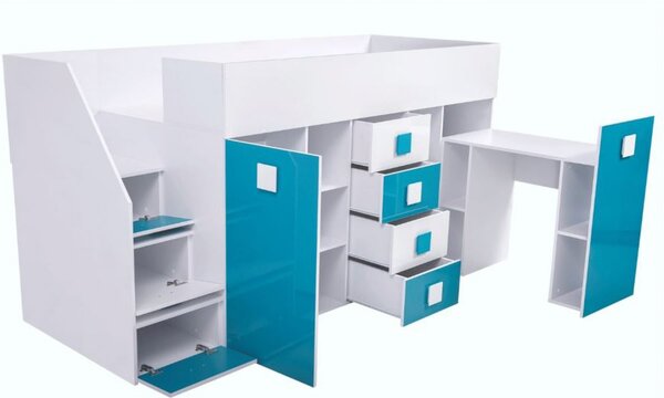 Pat multifuncțional 90 cm Toreno 3 (Alb + alb lucios + mânere alb lucios) (S). 1083329