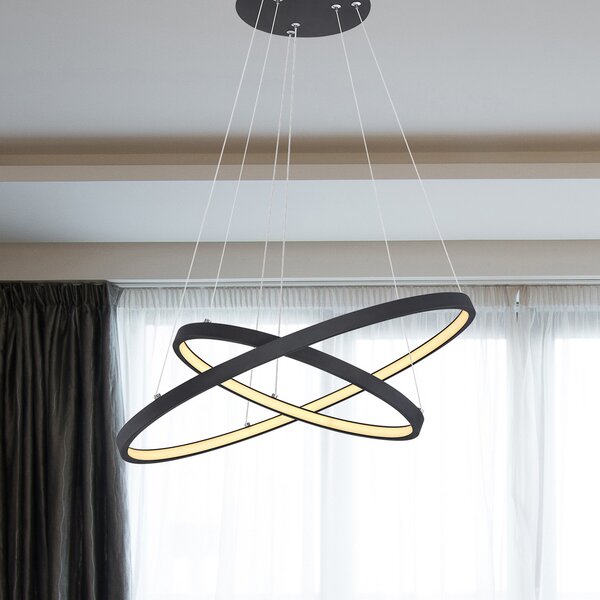 Globo Lampă suspendată LED Ralph, 2 becuri, negru, reglabil, Negru, Camera de zi / sufragerie, Metal