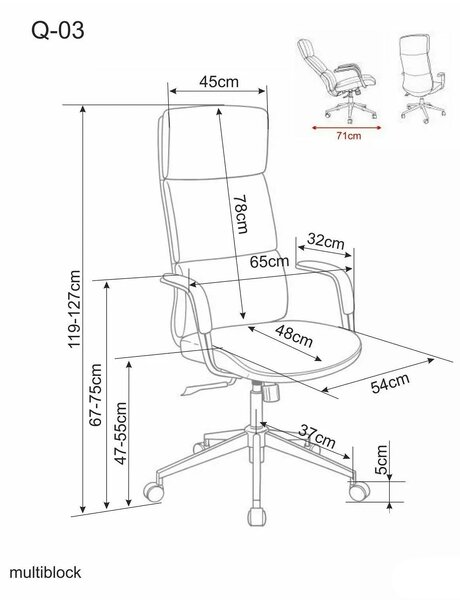 Scaun birou Q-03, bej, piele ecologică, 64x48x119 cm