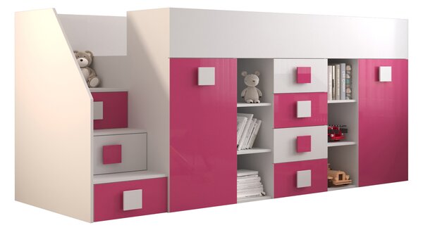 Pat multifuncțional 90 cm Toreno 3 (Alb + alb lucios + roz lucios) (S). 1083323