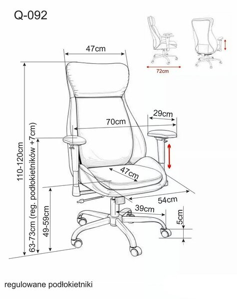 Scaun birou Q-092, negru, piele ecologică, 70x47x110 cm