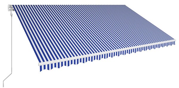 Copertină retractabilă automat, albastru și alb, 500 x 300 cm
