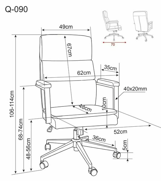 Scaun birou Q-090, negru, piele ecologică, 62x48x106 cm