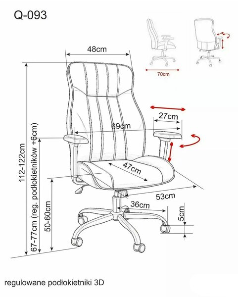 Scaun birou Q-093, negru, piele ecologică, 69x47x112 cm