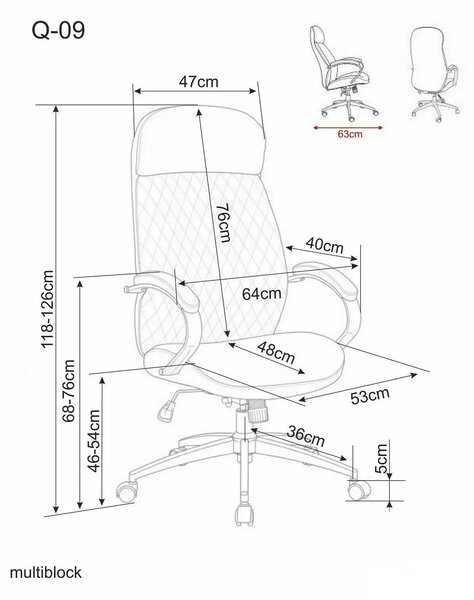 Scaun birou Q-09, negru, piele ecologică, 64x48x118 cm