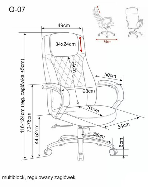 Scaun birou Q-07, gri, piele ecologică, 68x51x116 cm