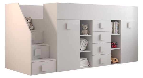 Pat multifuncțional 90 cm Toreno 3 (Alb + alb lucios + mânere alb lucios) (S). 1083329