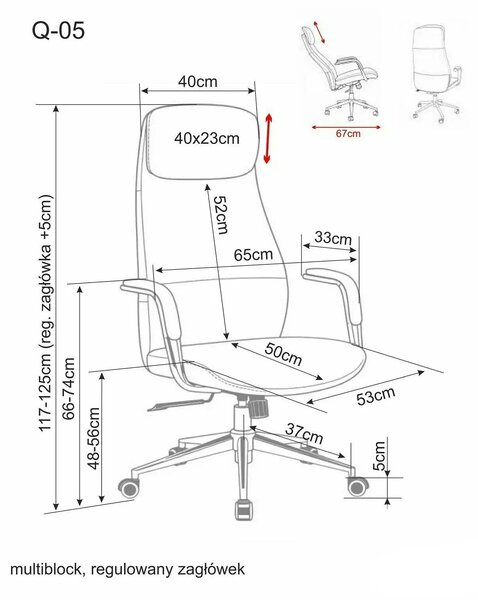 Scaun birou Q-05, gri, piele ecologică, 65x50x117 cm