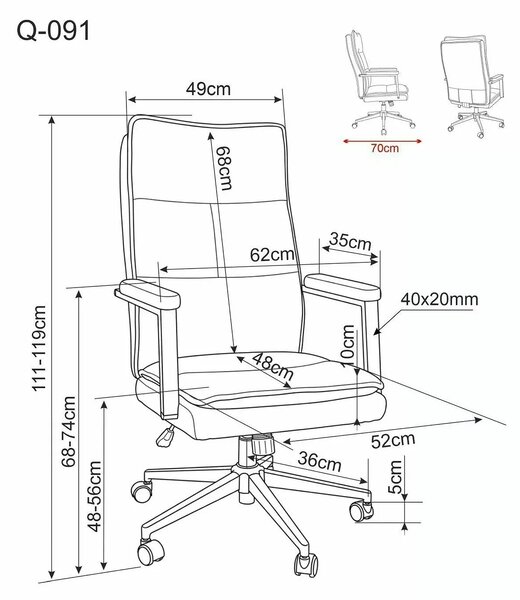 Scaun birou Q-091, negru, piele ecologică, 62x48x111 cm