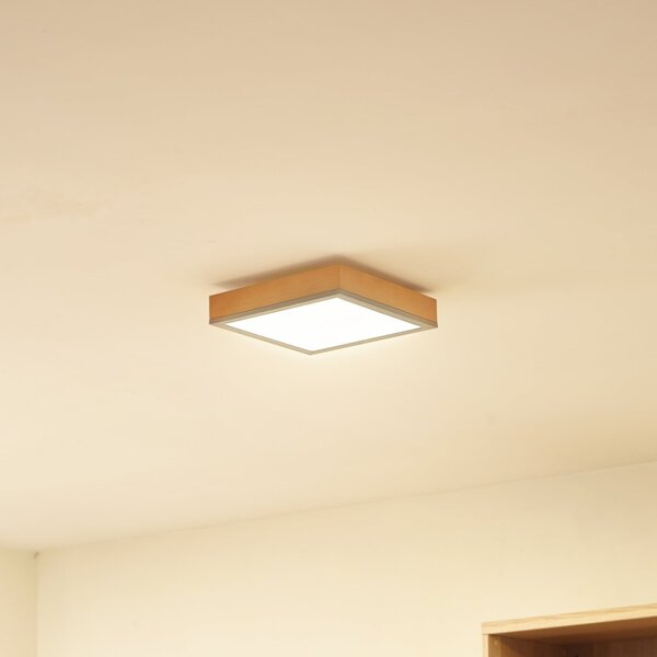 Lindby Laviona LED lampă de tavan, pătrat, 30 cm, Lemn, Camera de zi / sufragerie, Lemn, Modern