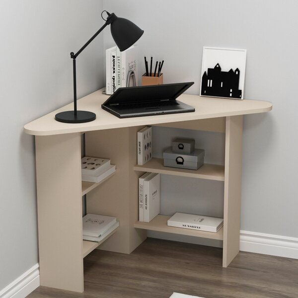 Birou Colt Bellingham cu Rafturi, Design Ergonomic, Alb, 80 x 74 x 80 cm