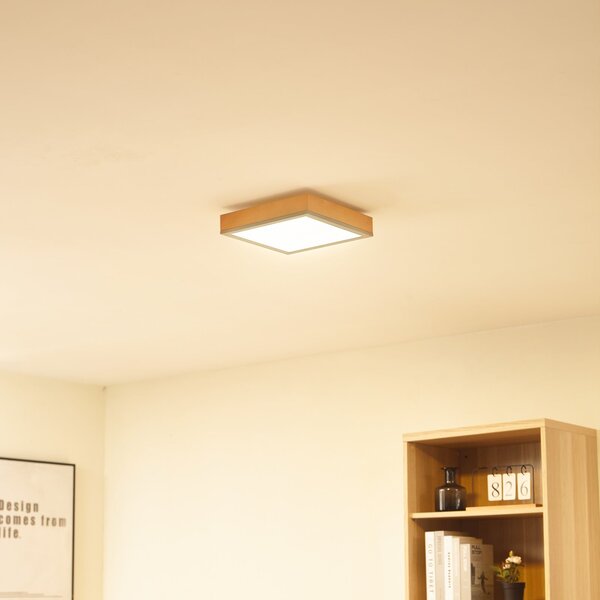 Lindby Laviona LED lampă de tavan, pătrat, 30 cm, Lemn, Camera de zi / sufragerie, Lemn, Modern