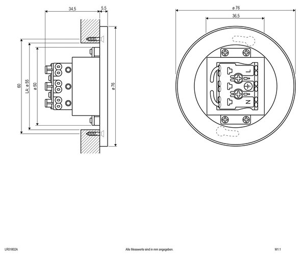 EVN LR230 aplică perete LED încas direct antracit, Negru, Hol, Metal, Modern, Corpuri de iluminat încastrate rotunde