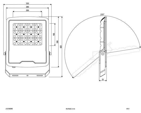EVN Panthera LED reflector de exterior IP65 150W 4,000K, Negru, Metal, Spot de perete