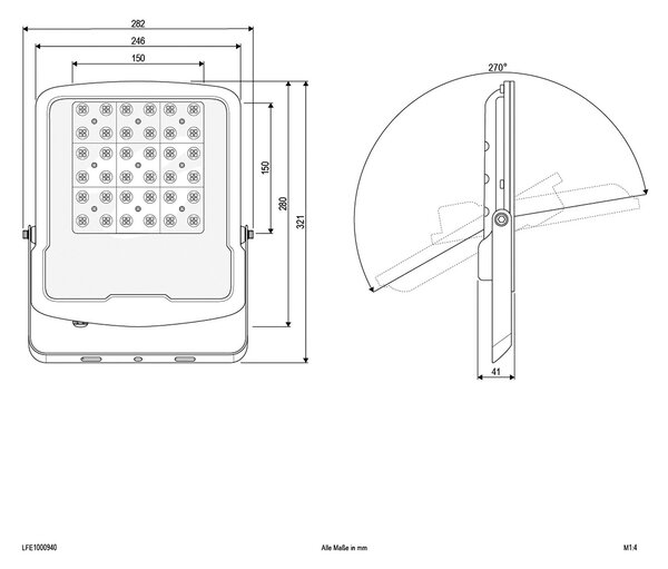 EVN Panthera LED reflector de exterior IP65 100W 4,000K, Negru, Metal, Spot de perete