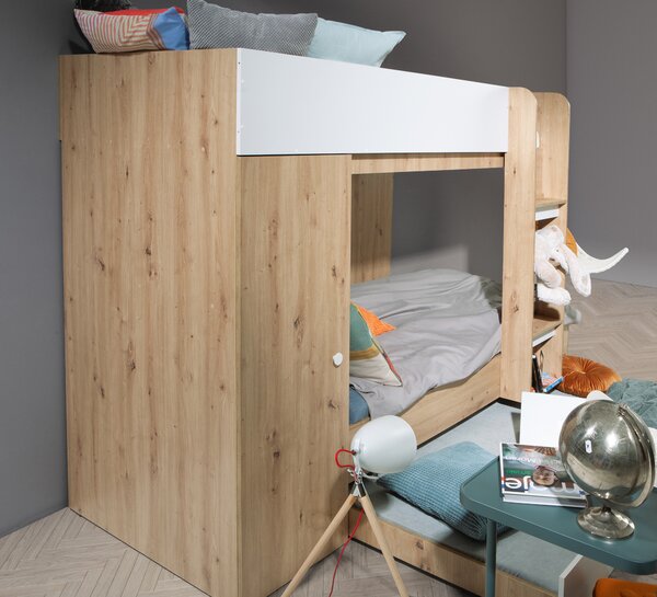 Pat pentru copii combinat 90 cm Sami 2 (Stejar artisan + negru mat + mânere albe). 1085814