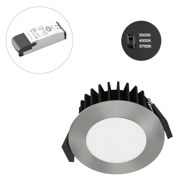 EVN Solido68 lampă LED tavan încastr. 7W crom, reglabil, Gri, Camera de zi / sufragerie, Metal, Corpuri de iluminat încastrate rotunde