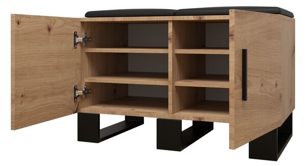 Set mobilier pentru hol Amanda 21 (Stejar artisan + piele ecologică Negru). 1086045