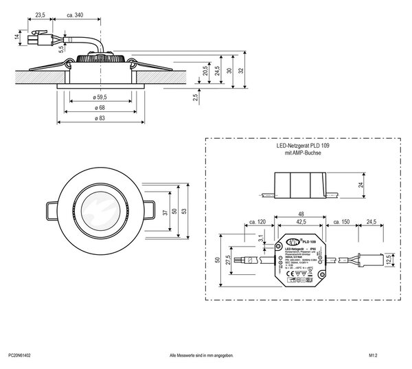 EVN PC20 spot încas rotund dimmer trepte 3000K alu, reglabil, Metalic, Studiu / Birou, Metal, Modern, Corpuri de iluminat încastrate rotunde