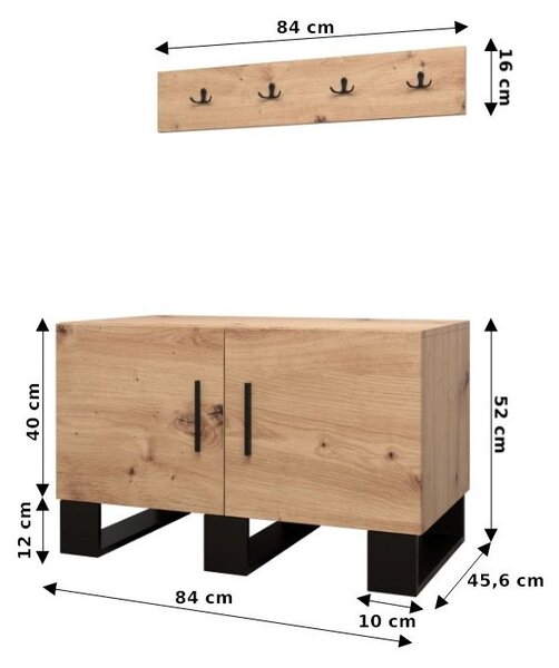 Set mobilier pentru hol Amanda 21 (Stejar artisan + piele ecologică Negru). 1086045