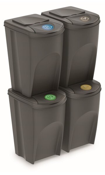 Set pubele pentru deseuri sortate, 4 x 35 l, gri