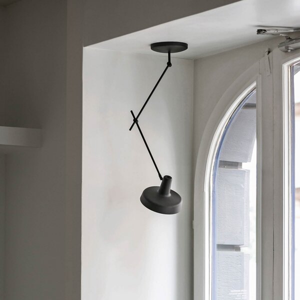 GRUPA Arigato plafon 1 lumină 70cm Ø23cm negru, reglabil, Negru, Studiu / Birou, Metal