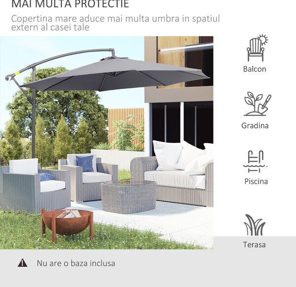 Outsunny Umbrelă de Grădină Deluxe cu Braț Inclinabil și Manivelă, Diametru 3m, Protecție UV, Ideală pentru Patio, Bej | Aosom Romania