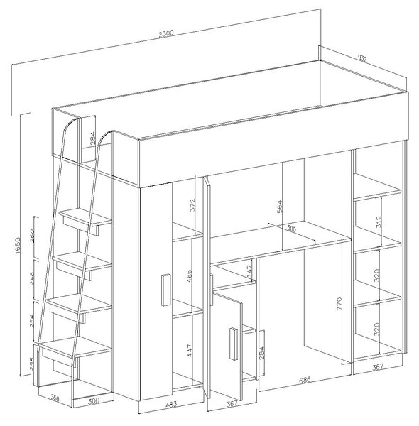 Pat pentru copii combinat 90 cm Puro 15 (alb mat + alb lucios + mânere Turcoaz). 1087099