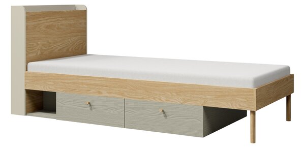 Pat de o persoană 90x200 cm Yoda 13 (bej deschis + stejar uleios + eucaliptus) (S). Promo -20%. 1087378