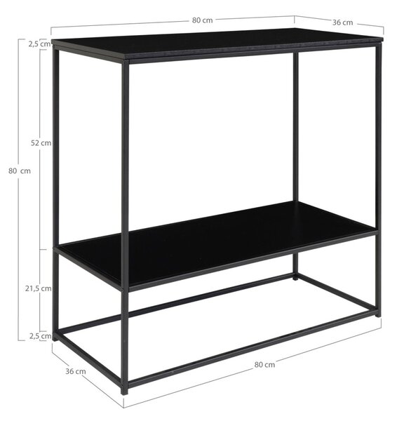 Masă consolă cu 2 rafturi, neagră 80x36x80cm