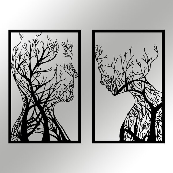 Decorațiune murală metalică, copaci gemeni, 40 x 63 x 2 cm