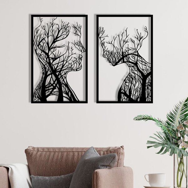 Decorațiune murală metalică, copaci gemeni, 40 x 63 x 2 cm