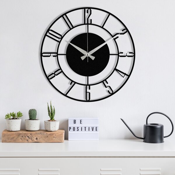 Ceas de perete decorativ din metal, negru, 48 x 48 cm