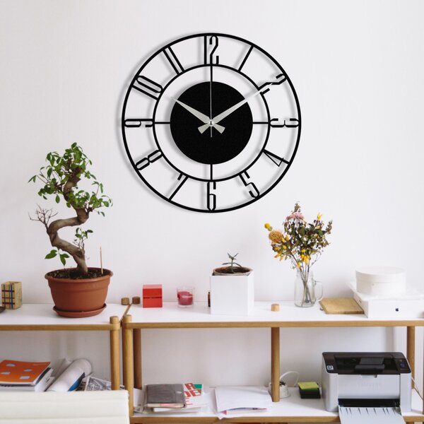 Ceas de perete decorativ din metal, negru, 48 x 48 cm
