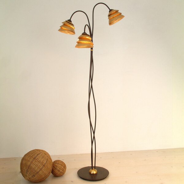 Holländer Lampă de podea Snail 3 becuri maro-auriu, Maro / Rugină, Camera de zi / sufragerie, Metal, Modern