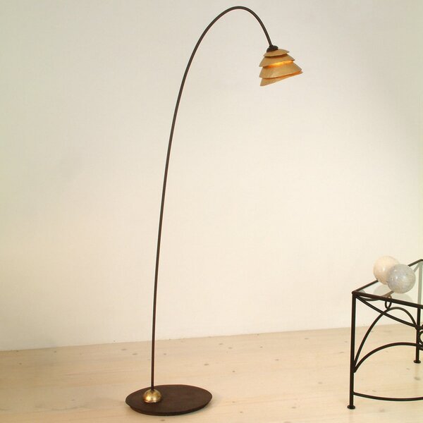 Holländer Lampă de podea Snail, 1 bec, maro-auriu, Maro / Rugină, Camera de zi / sufragerie, Metal, Modern
