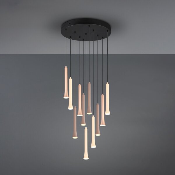 Trio Lighting Lampă suspendată cu LED Fiato, 11 becuri, rotundă, metal, taupe, cafea, reglabil, Bej, Camera de zi / sufragerie, Metal