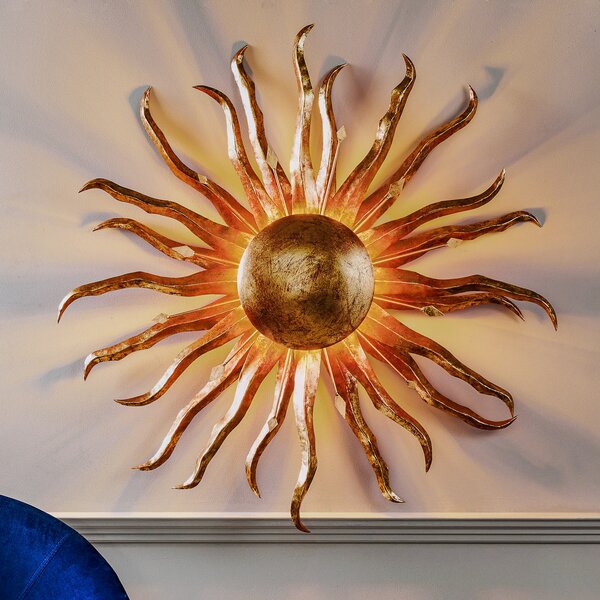 Holländer Aplică de perete Soare Ø 100 cm auriu, reglabil, Auriu / Alamă, Camera de zi / sufragerie, Metal, Design