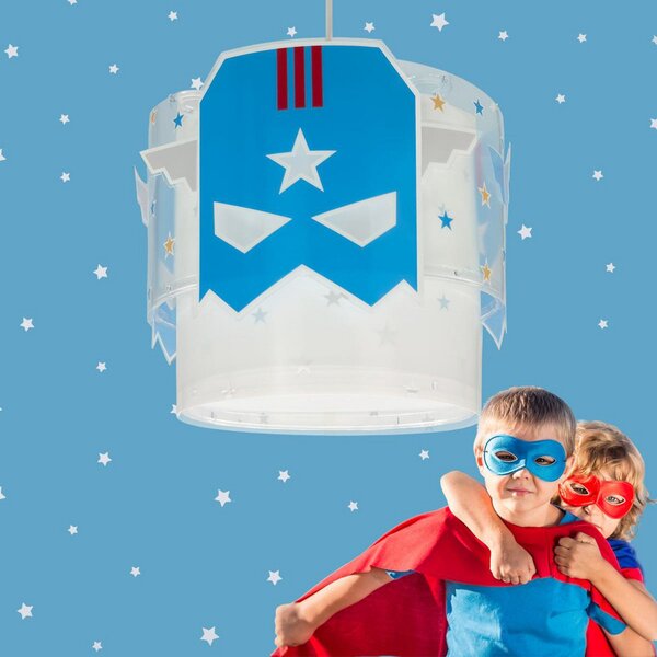 Dalber Lampă suspendată BLUE HERO, alb/albastru, Ø 26 cm, E27, reglabil, Albastru, Camera copiilor, Plastic