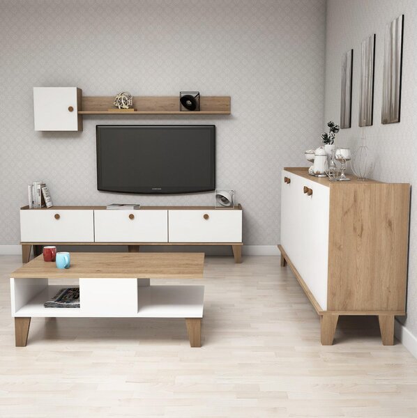 Mobilier living Sommer 3 (Stejar + Alb). 1088212