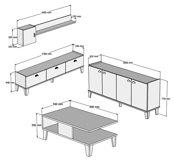 Mobilier living Sommer 3 (Stejar + Alb). 1088212