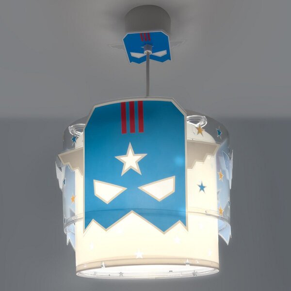 Dalber Lampă suspendată BLUE HERO, alb/albastru, Ø 26 cm, E27, reglabil, Albastru, Camera copiilor, Plastic