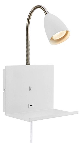 Markslöjd Aplică de perete Cuarto, alb 30 cm fișă fier port USB raft, Alb, dormitor, Metal, Modern