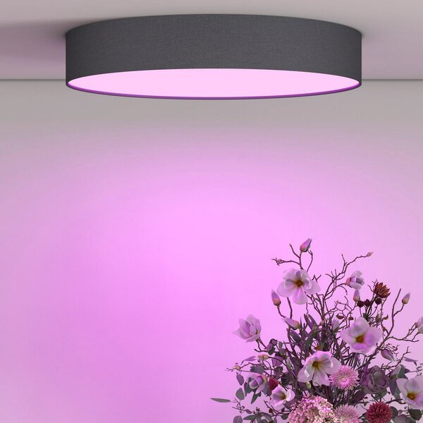 Calex Smart plafonieră LED Fabric, Ø 30 cm, RGBW, dimabil, reglabil, Negru, Camera de zi / sufragerie, Țesătură / Textil, Modern