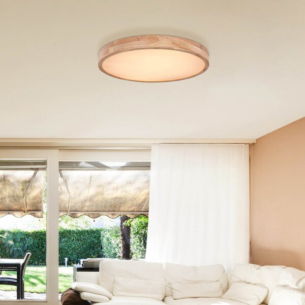 Globo Rainer plafonieră LED, Ø 60 cm, efect de lemn, metal, CCT, reglabil, Lemn, Camera de zi / sufragerie, Metal