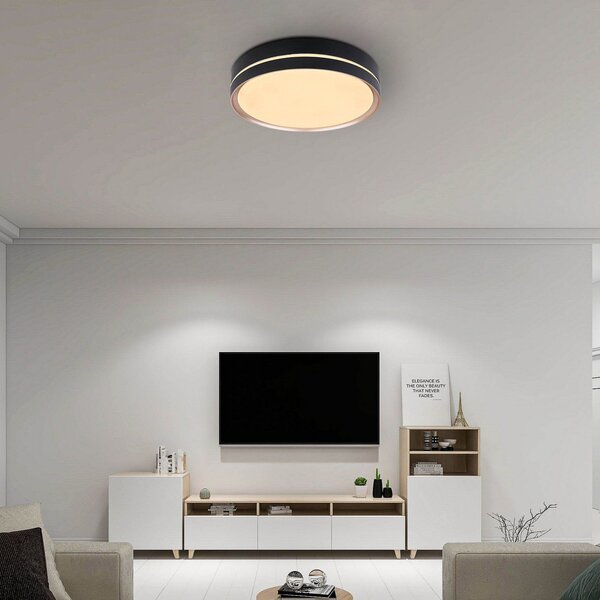 Globo Plafonieră LED Manni, Ø 39 cm, negru/bronz, CCT, reglabil, Negru, Camera de zi / sufragerie, Metal, Modern