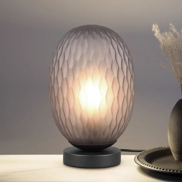 Trio Lighting Lampă de masă Facette, gri fumuriu, înălțime 29 cm, sticlă, E27, Gri, Camera de zi / sufragerie, Sticlă, Modern