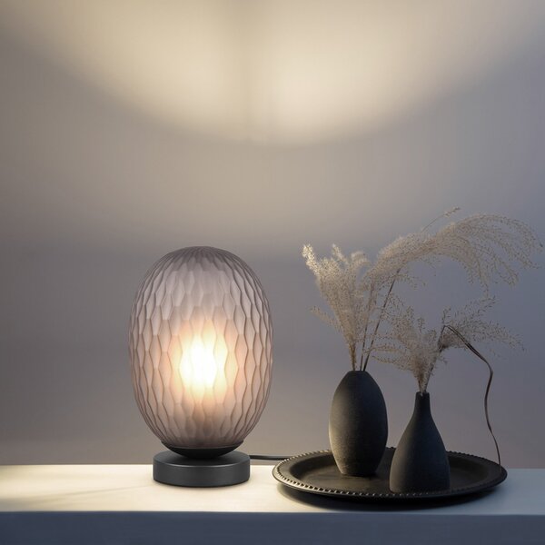 Trio Lighting Lampă de masă Facette, gri fumuriu, înălțime 29 cm, sticlă, E27, Gri, Camera de zi / sufragerie, Sticlă, Modern