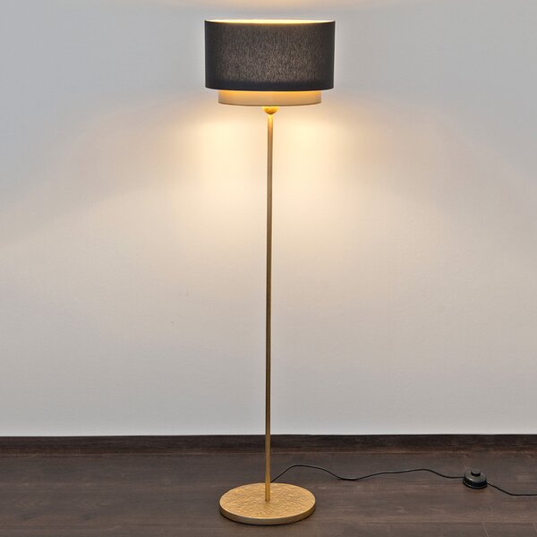 Holländer Lampă podea Mattia, abajur oval și dublu, negru, Auriu / Alamă, Camera de zi / sufragerie, Metal, Design