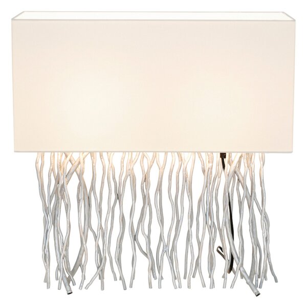 Holländer Lampa de masă CAPRI, argintiu/ecru, înălțime 51 cm, metal, 2 x E14, Gri, Camera de zi / sufragerie, Țesătură / Textil, Modern